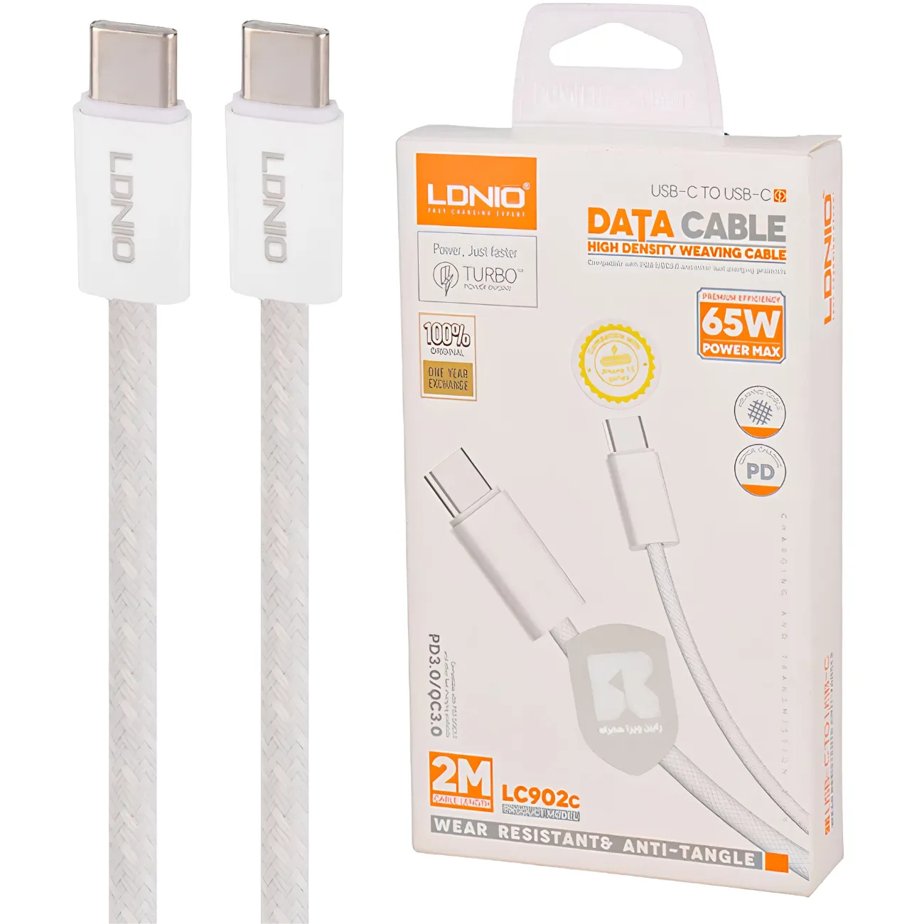 کابل دو سر تایپ سی فست شارژ 65 وات الدینیو مدل LC902C طول ۲ متر