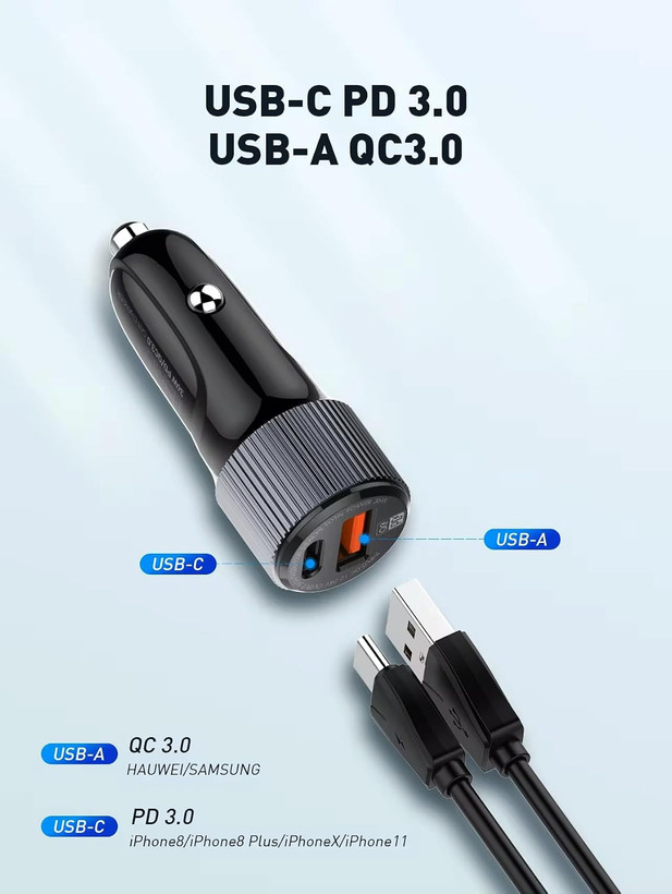 شارژر فندکی 38 وات الدینیو مدل C510Q به همراه کابل