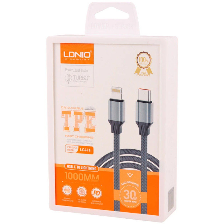 کابل شارژ تایپ سی به لایتنینگ ۳۰ وات الدینیو مدل LDNIO LC441i طول ۱ متر